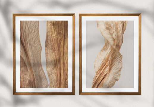 Abstract Botanical Art Prints In Frame Mockup PSD