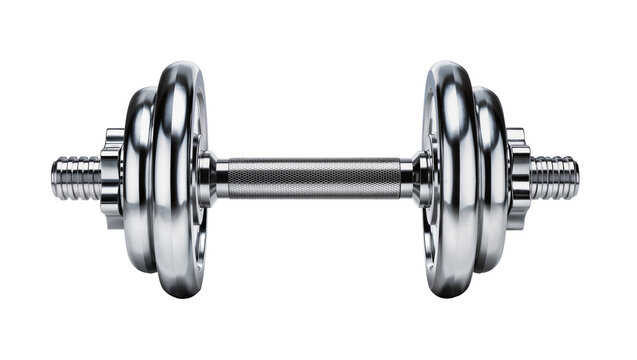 Polished chrome dumbbell with knurled grip and threaded ends