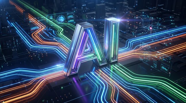 "AI neon circuit motif&mdash;symbolizing intelligence, connectivity, and progress; campaign-ready narrative weaving technology, adaptability, and vision into scalable geometric storytelling frameworks."