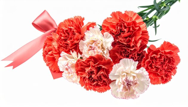 鮮やかな赤と白のカーネーションの花びらのアップ