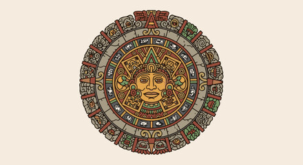 Obraz premium Detailed Aztec sun stone calendar with a central sun face and symbolic carvings