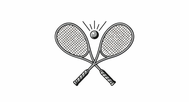 Crossed tennis racquets with ball in motion
