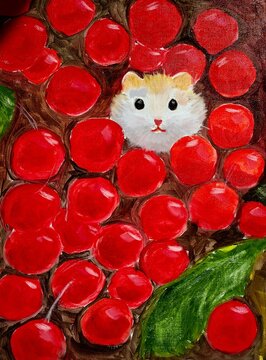 Oil painting in the style of a la prima Hamster in the Cherry