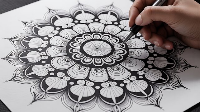 Beautiful mandala sketch art with complex geometric patterns high resolution Picture