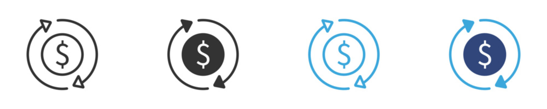 Cashback icons set, Money return symbols, Payment refresh icons, Financial cycle vector icons, Cash flow update symbols