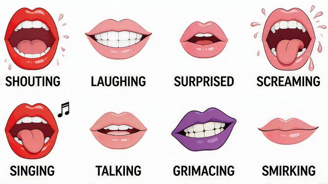 Collection of cartoon mouth expressions with various emotions