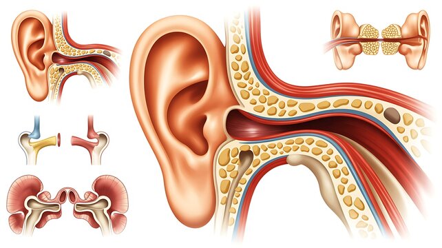 Human ear anatomy detailed medical illustration cross section high resolution Picture