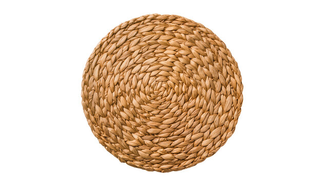 Woven natural fiber sphere with circular pattern and textured surface