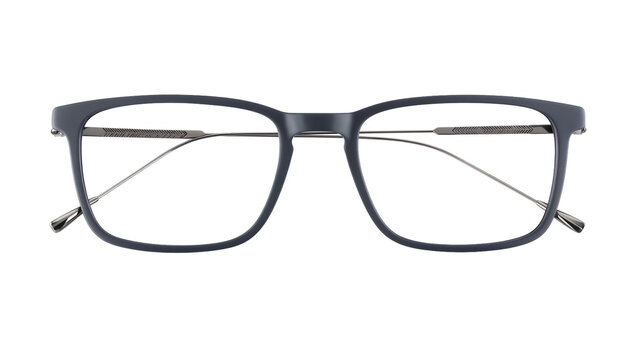 Dark Blue Rectangular Eyeglasses with Silver Metal Accents