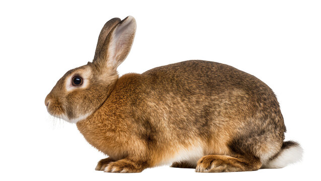 Brown European Rabbit Profile View with Upright Ears and White Tail