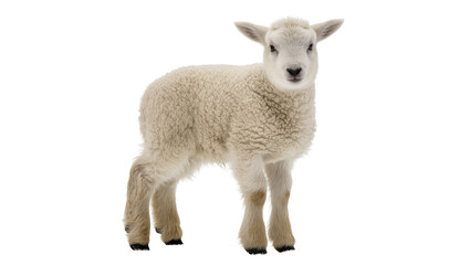 Fluffy young lamb standing with woolly fleece and attentive ears © Corman