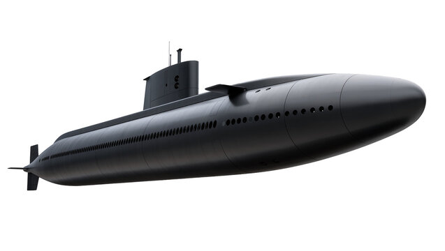 Sleek modern gray submarine with periscope and fin detail