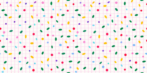 Obraz premium Colorful confetti pattern on a light pink grid background