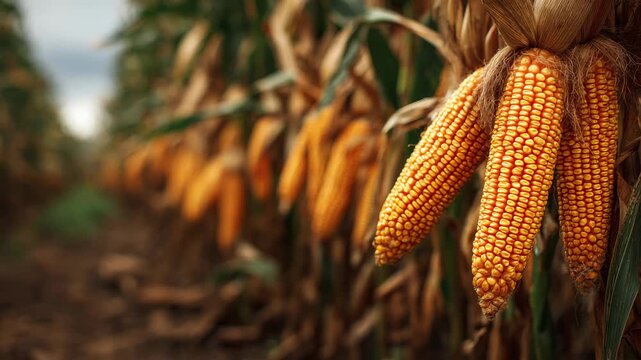 Corn field agriculture ripe maize cob closeup farming harvest season