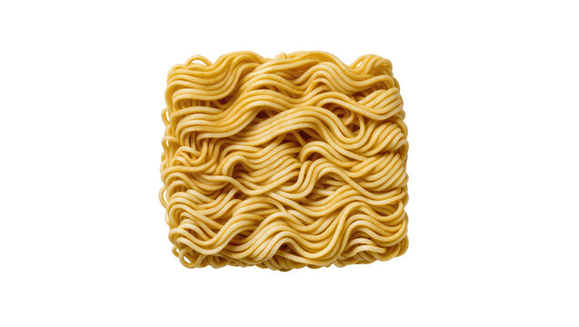 Pile of Dry Yellow Wheat Noodles in Complex Arrangement