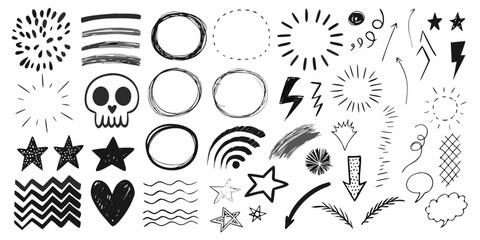 Fototapeta premium Collection of hand drawn black and white doodles and decorative elements