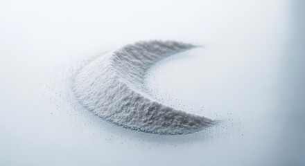 Fototapeta premium Macro studio shot of white crystalline allantoin powder arranged in a smooth crescent moon shape against a clean bright professional background