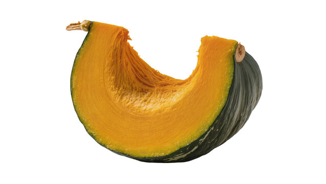 Cut Kabocha Squash Showing Orange Flesh and Dark Green Rind