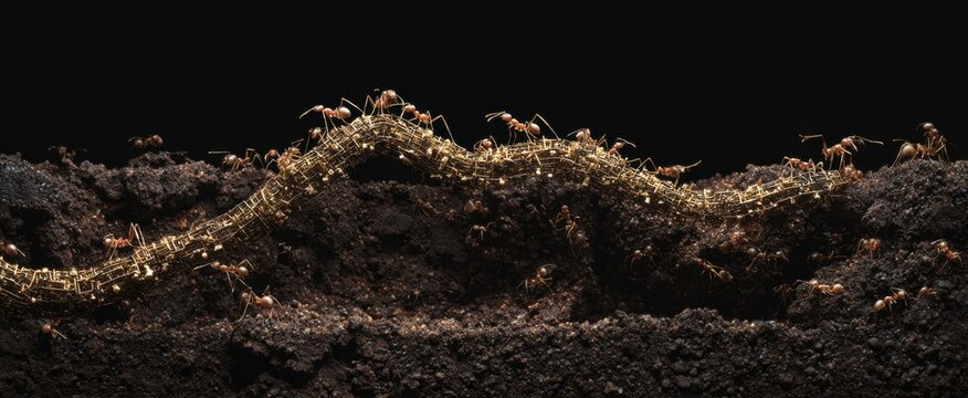 The ant colony tirelessly constructs an intricate and expansive tunnel system.