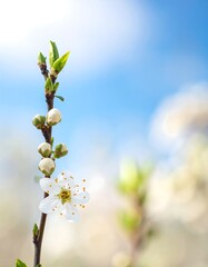 Fototapeta premium White flower on a tree branch.