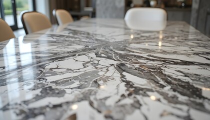 5. Marble Dining Table Close-Up A high-end marble dining table, close-up shot of texture and polished