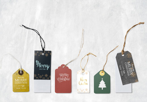 Festive Holiday Gift Tags Mockup Assortment PSD
