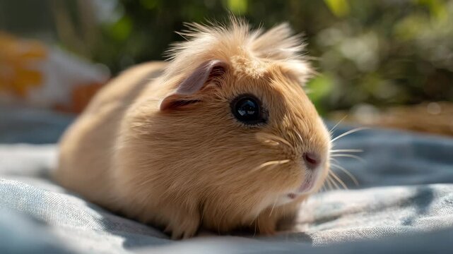 Guineapig rodent pet ginger brown fur portrait outdoors in sunlight