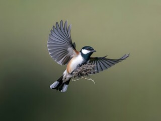Fototapeta premium Bird Carrying Twig to Nest