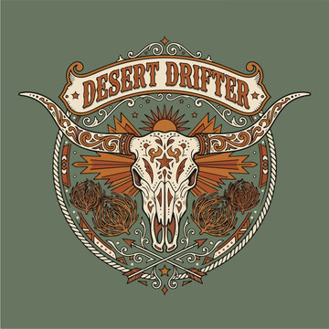 Desert Drifter Cowboy Skull Logo.
