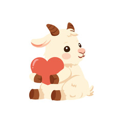 Fototapeta premium cartoon goat character holding red heart cute animal mascot illustration for valentine day kids poster sticker and modern design