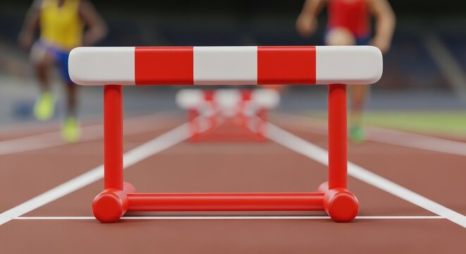 Red and White Hurdle on Track.