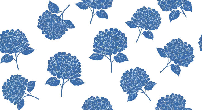 Blue hydrangea flower pattern on white background