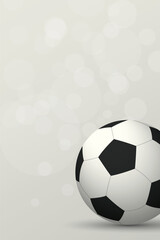 Naklejka premium 3D classic soccer ball with soft bokeh on light gray vertical background have blank space.