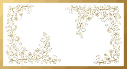 Elegant Gold Floral Corner Borders Vector Illustration © hum lab