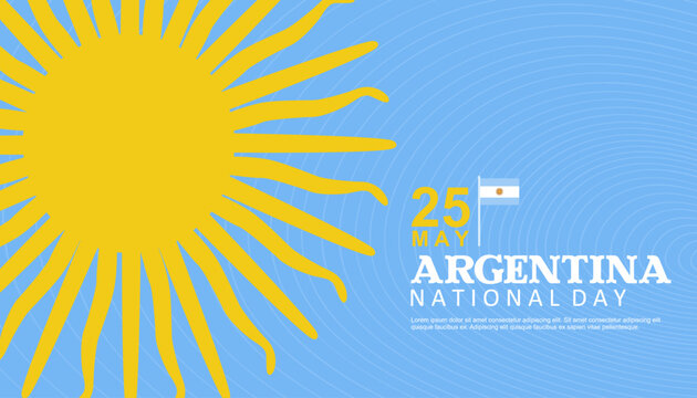 Argentina National Day Background with Sun of May Vector for 25 May Celebration. Argentina National Day banner, template, design, poster, social media, background, greeting card. 