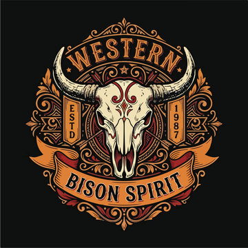 Western Bison Skull Emblem.