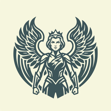 Winged Warrior Woman Icon Graphic.