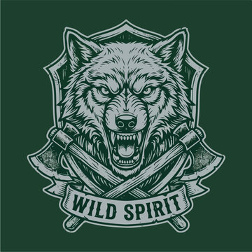Wolf Emblem Wild Spirit Design.