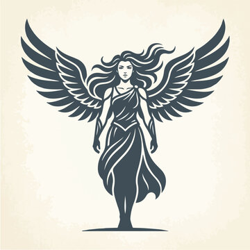 Woman with large angel wings.