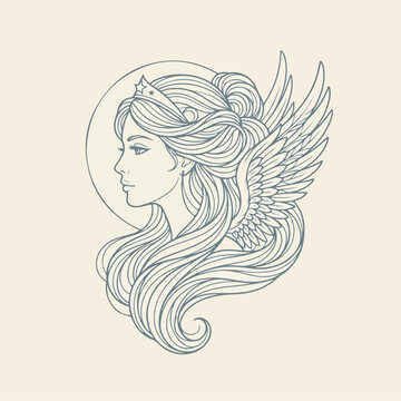 Woman with angel wings face.