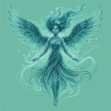 Woman with wings and hair.