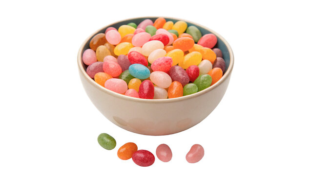 A bowl filled with many jelly beans of different colors  isolated on transparent background cut out