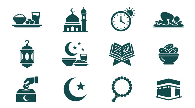 Ramadan symbols and icons set.