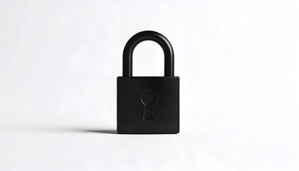 Naklejka premium A solitary black padlock rests on a clean white surface, symbolizing security, protection, and the concept of locking away something valuable.