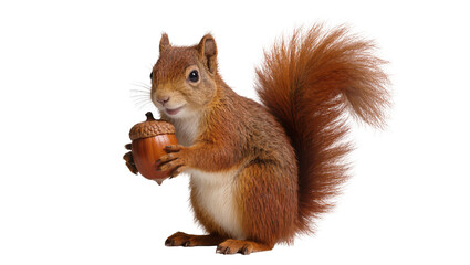 Red Squirrel Holding Acorn Bushy Tail, Standing on Paws © Vetle