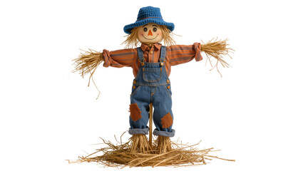Rustic Scarecrow with Hay Arms and Denim Overalls on Straw Mound © Vetle