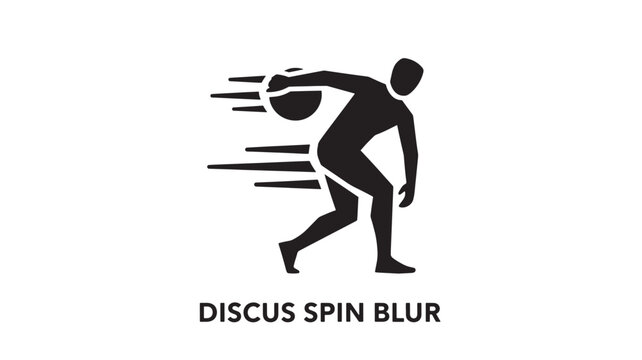 Silhouette of a male athlete performing a discus throw, depicted with dynamic motion blur lines to emphasize movement in a minimalist black and white style.