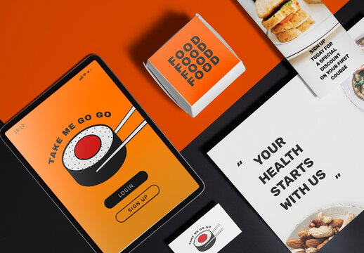Sushi Themed Digital Branding Mockup PSD