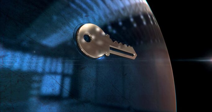 Cyber security key symbol 3d spectacular metal abstract concept animation