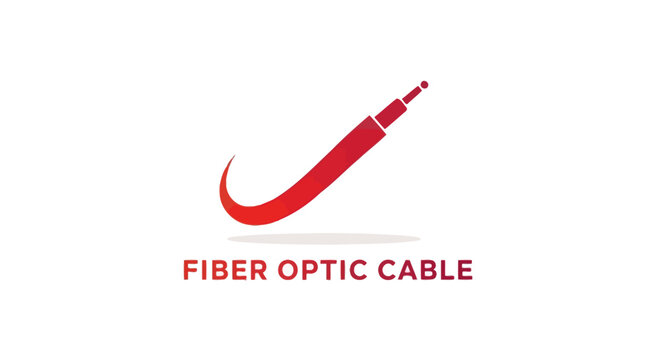 Red Fiber Optic Cable Logo Design on White Background.